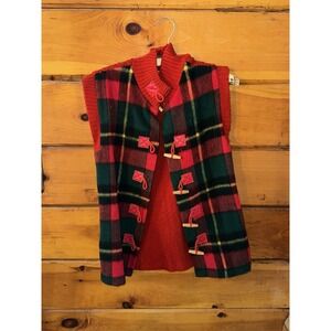 80s Vintage Plaid Toggle Sweater Vest Knit 1980's Small Medium Tartan Collage